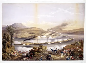 Paddle steamer and barges, from System of Indian River Navigation by John Bourned, 1858